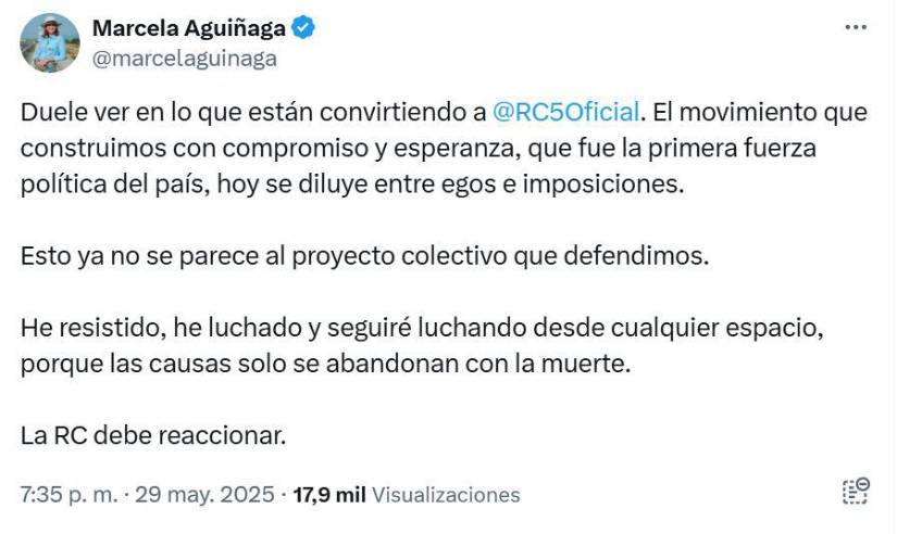 Publicación en X de Marcela Aguiñaga