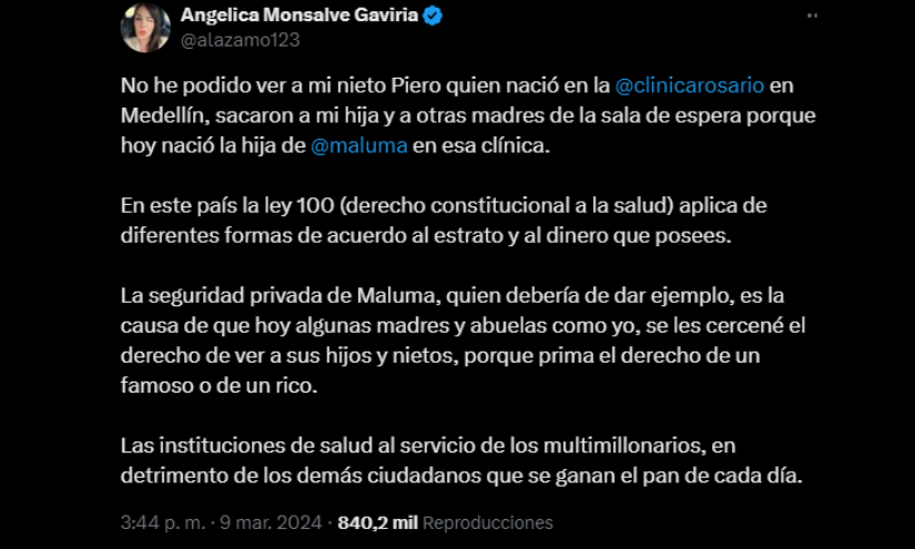 Captura del tuit de denuncia.