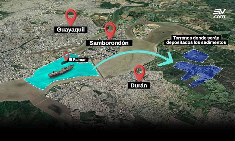 Los sedimentos extraídos de las cercanías del islote El Palmar serán depositados en el norte de Durán.