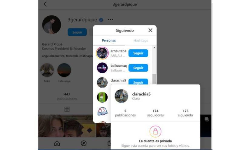 Captura de pantalla del perfil verificado de Gerard Piqué, donde se muestra que efectivamente el perfil de su joven novia fue reactivado tras semanas de silencio.