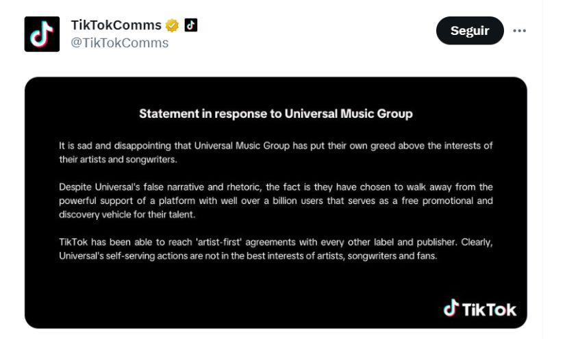 Captura de pantalla de Twitter del comunicado de la red social dedicada a videos.