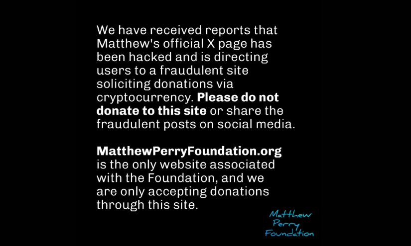 Imagen subida por la cuenta de Matthew Perry Foundation para aclarar la situación.