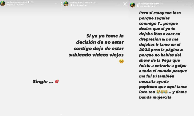 Historias de Yailín publicados en su cuenta de Instagram
