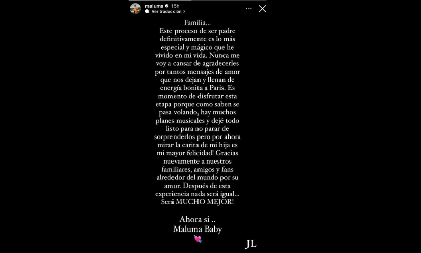 Captura de la historia subida por Maluma.