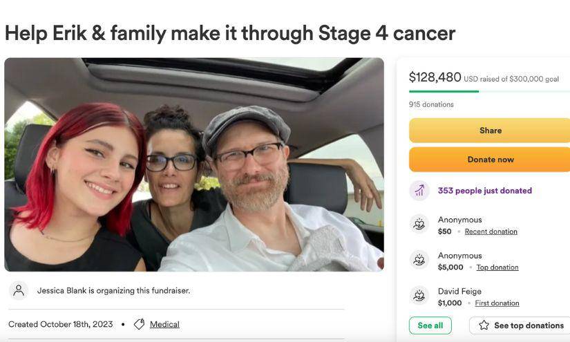 La esposa del actor, Jessica Blank, ha puesto en marcha una campaña para conseguir fondos
