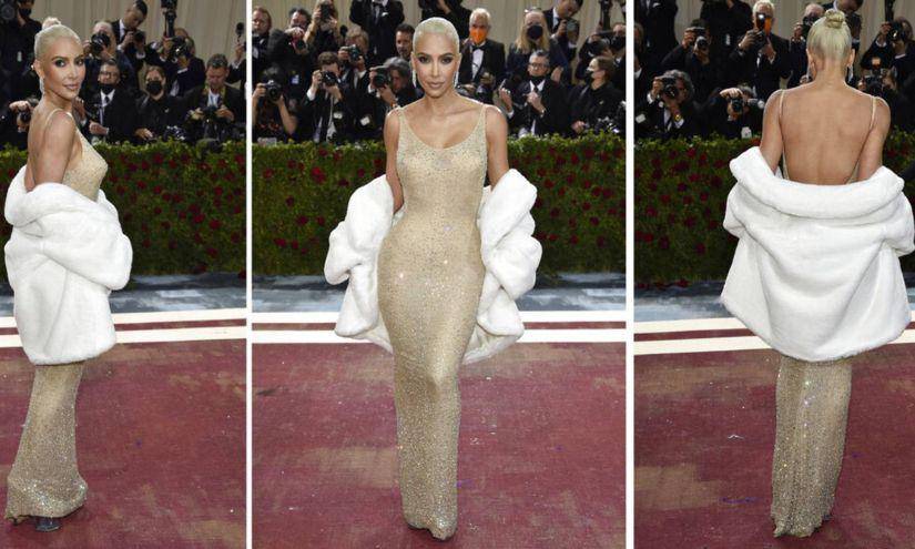 Kim Kardashian usando el vestido de Marilyn Monroe en la Met Gala 2022