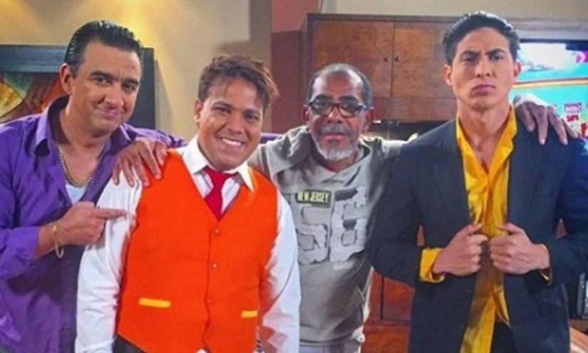 Fernando Villarroel, Fernando Villao, Lucho Aguirre y Diego Álvarez ('Don Day') duran una grabación de la telenovela La Trinity.