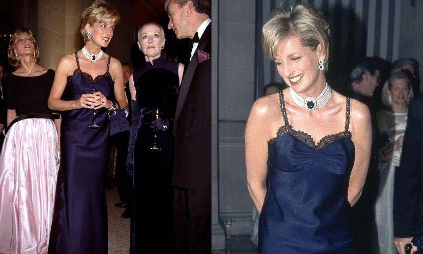 La princesa Diana con un vestido lenceron con escote de Dior