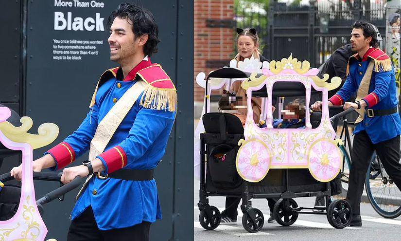 Mientras tanto, Jonas se vistió como príncipe y recreó un carruaje para recorrer Nueva York con sus hijas en Halloween
