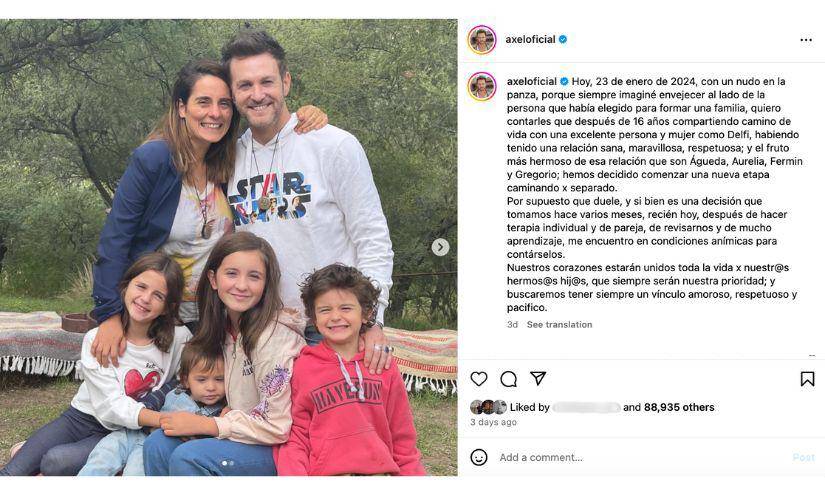 El martes 23 de enero el cantante argentino confirmó que tras 16 años de matrimonio con su esposa decidieron poner fin a la relación
