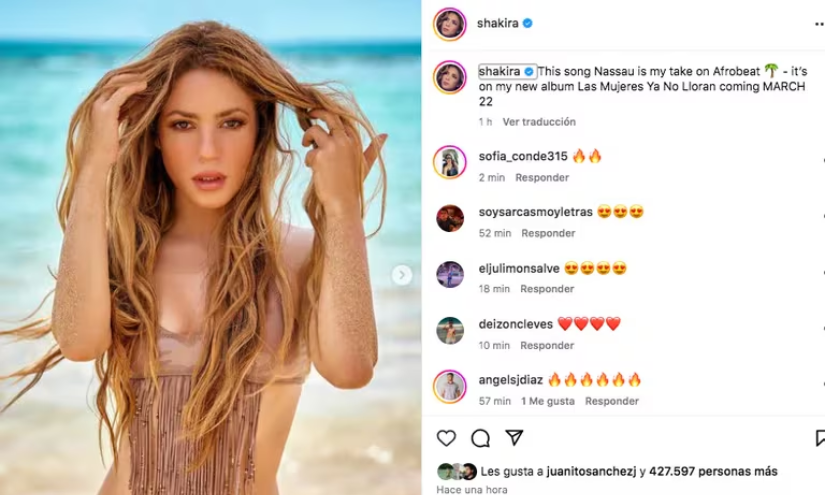 Captura del post realizado por Shakira.