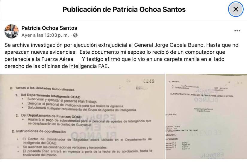 Publicación en redes sociales de Patricia Ochoa.