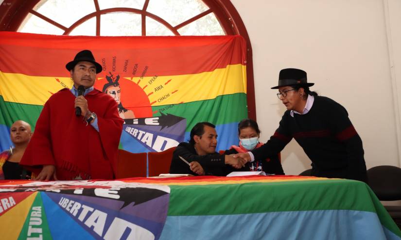 Leonidas Iza en una fotografía del 17 de marzo del 2003, durante la Asamblea de Organizaciones Sociales en Quito.