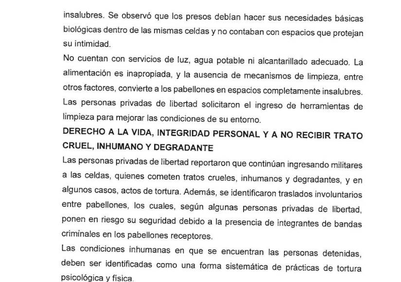 Informe de la Defensoría de Pueblo realizado tras una inspección a la Penitenciaría del Litoral, ordenada por un juez de Garantías Penitenciarias.