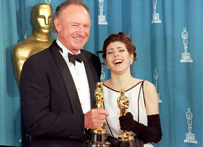 Actor Gene Hackman y la actriz Marisa Tomeien los Oscar 29 marzo 1993