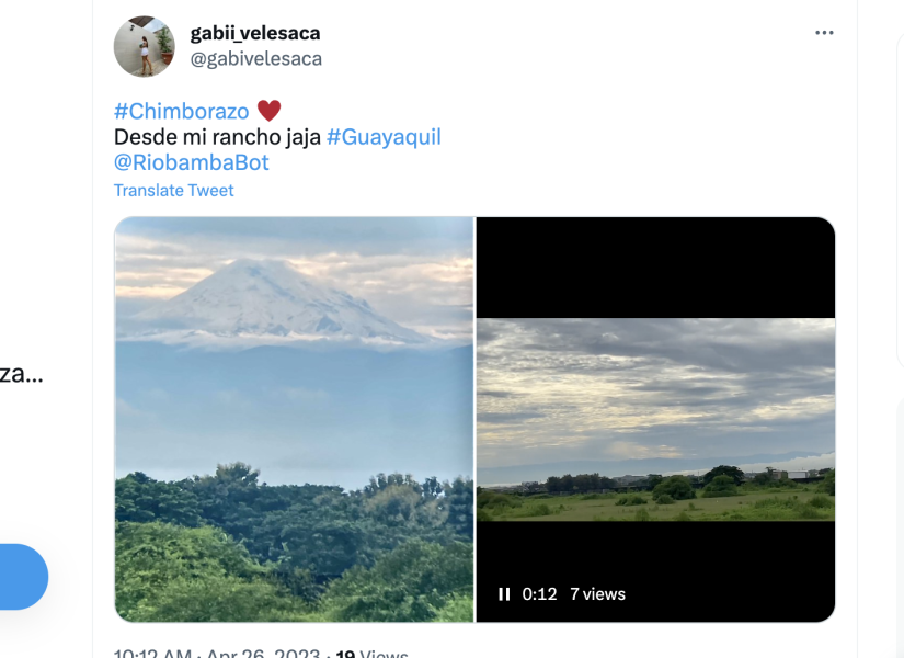 Usuarios en Twitter publicaron videos y las fotos del volcán Chimborazo desde Guayaquil.