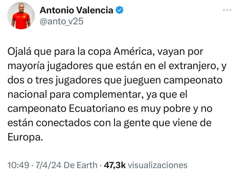 Antonio Valencia critica el nivel de la Liga Pro: El campeonato ecuatoriano es muy pobre
