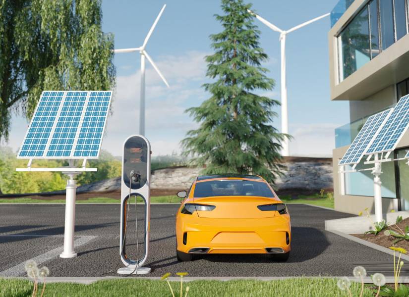 Coche eléctrico 3D estacionado