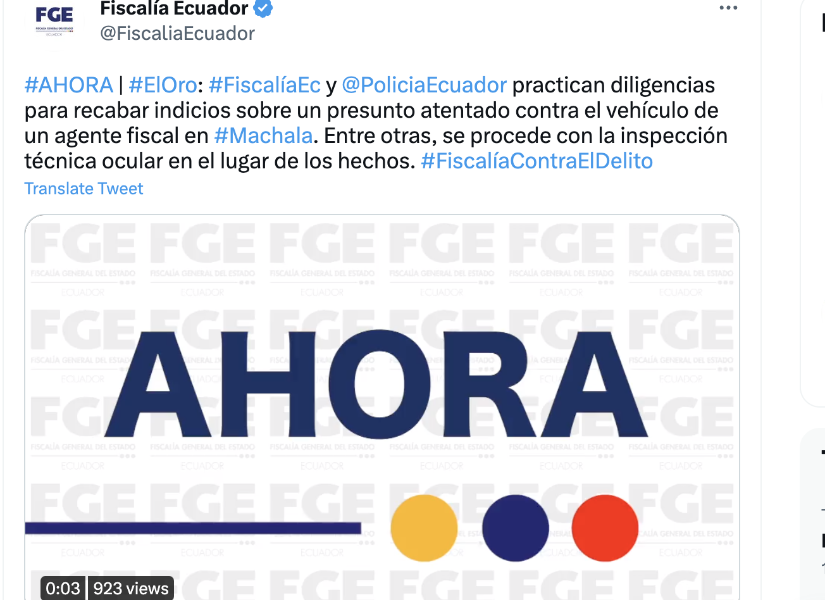 Policía investiga presunto atentado contra la casa de un fiscal en Machala