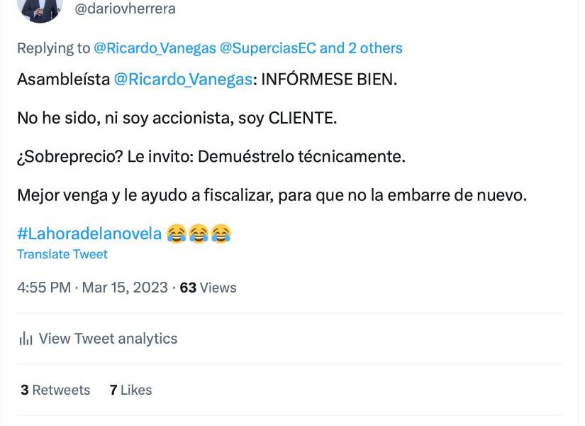 El ministro Herrera respondió al trino que hizo el asambleísta Vanegas.