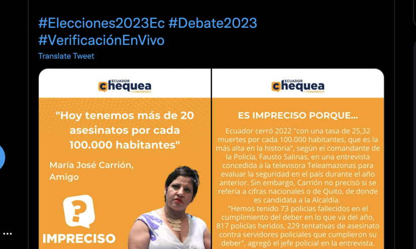 La afirmación de la candidata fue imprecisa, según Ecuador Chequea.