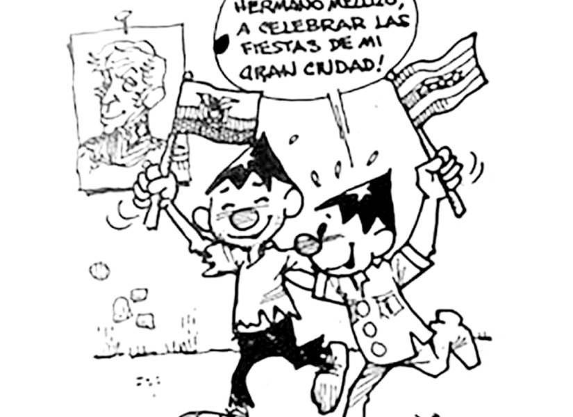 La imagen del nuevo y viejo Juan Pueblo para celebrar a Guayaquil. Caricatura de 1992.