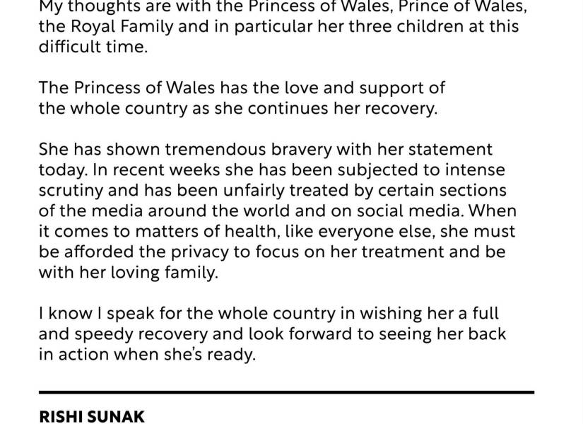 El Primer Ministro británico reacciona al anuncio de cáncer de Kate Middleton