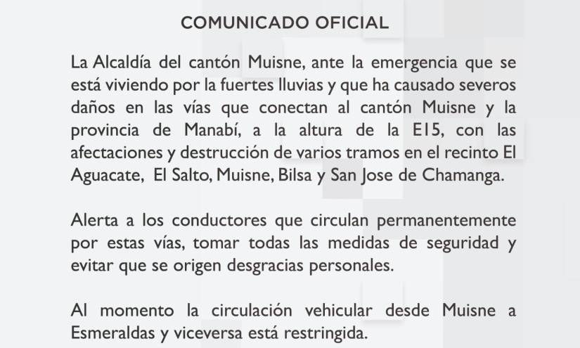 El alcalde del cantón Muisne, Yuri Colorado, alertó a la población ante la emergencia.