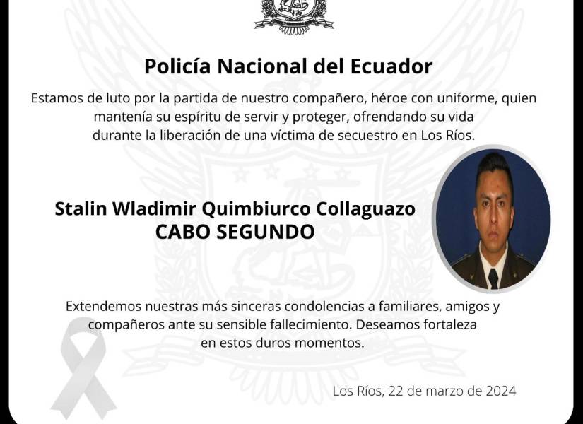 Un policía fue asesinado en Los Ríos, en medio de un operativo para liberar a una persona secuestrada