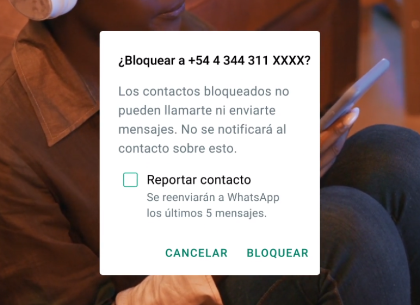 Imagen del bloqueo de contacto desde la pantalla del celular.