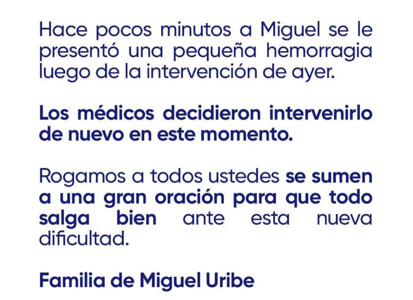 Comunicado de la familia de Miguel Uribe.