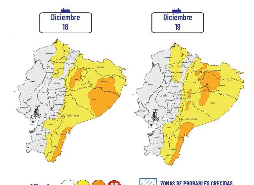 Zonas con lluvia del 18 y 19 de diciembre.