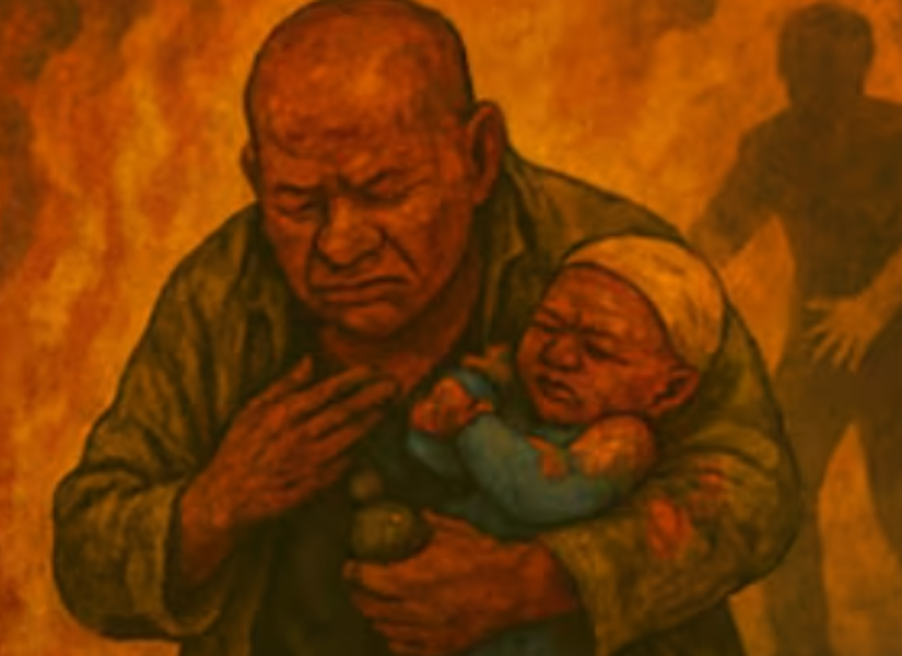 Alicia Teodoro protegiendo a su nieta