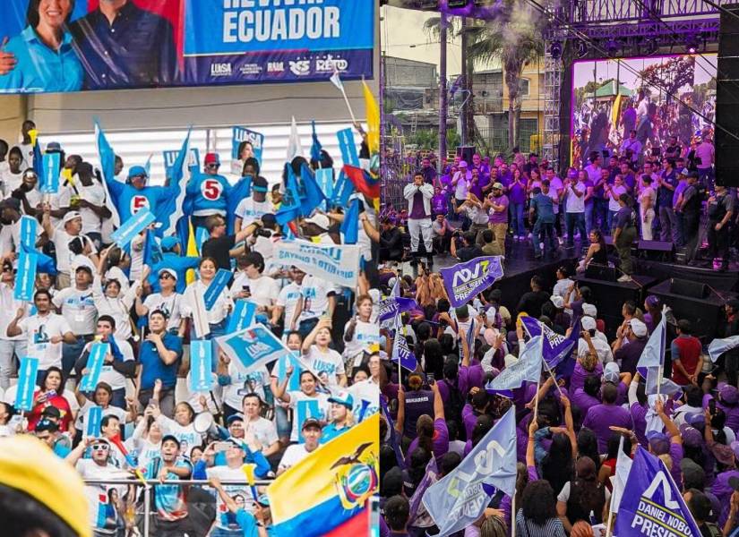 Imagen de mitines políticos del Movimiento Revolución Ciudadana (RC5) y Acción Democrática Nacional (ADN) durante la campaña electoral de 2025.