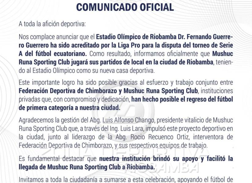Archivo Comunicado Oficial.