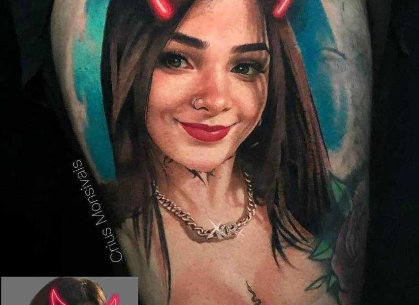Imagen difundida en redes sociales del tatuaje ganador con el rostro de Karely Ruiz.
