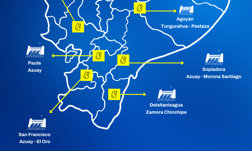 Mapa ilustrativo de la ubicación de las hidroeléctricas.