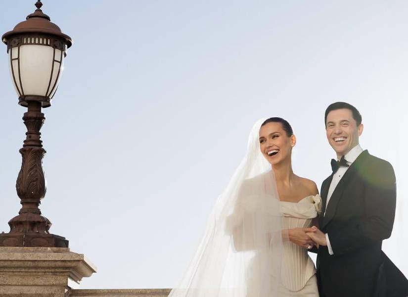 Kseniya Aleksándrova y su esposo el día de su boda.