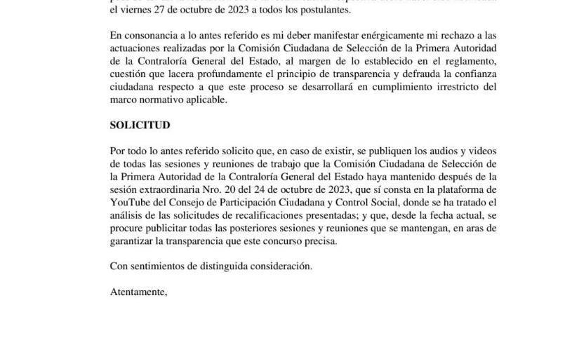 Tras seis años, Ecuador tendrá un nuevo Contralor designado por concurso