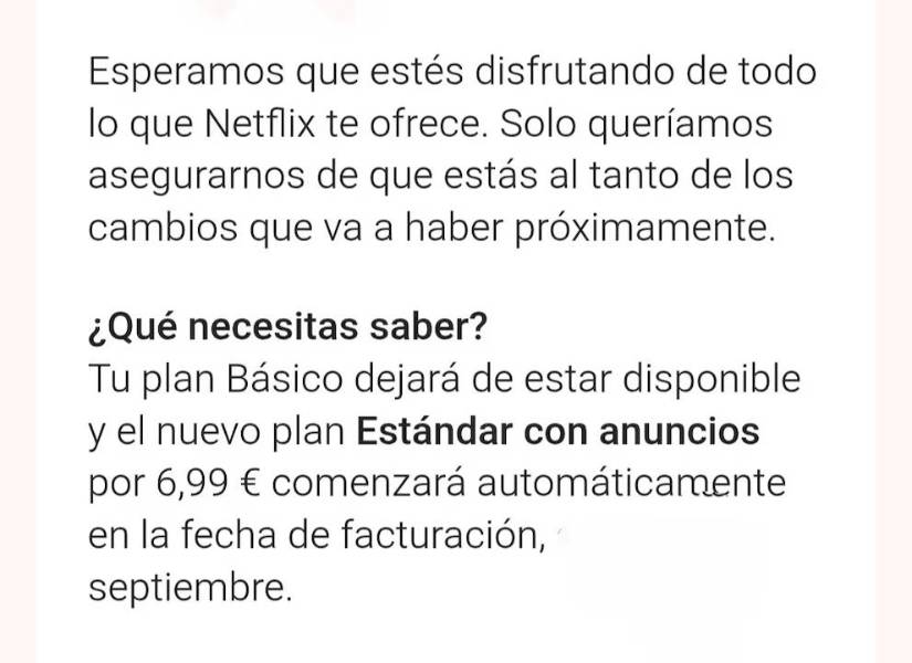 Correo que llegó a varios usuarios de Netflix en España.