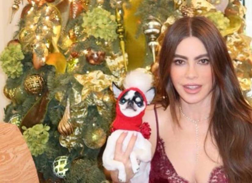 Sofía Vergara junto al árbol de Navidad.