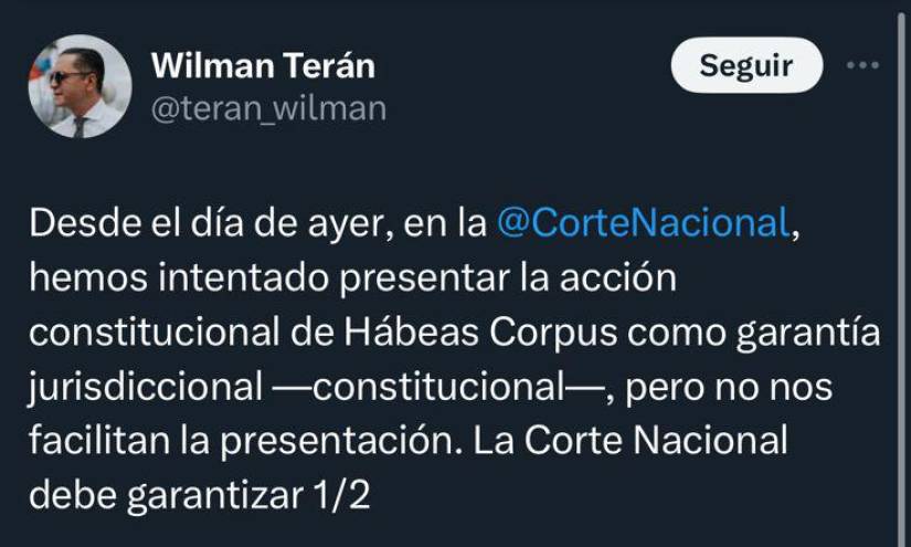 Caso Metástasis: Wilman Terán intenta presentar un habeas corpus