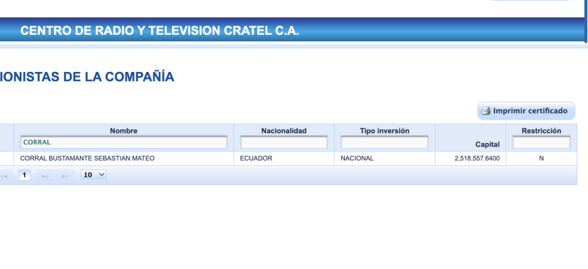 Sebastián Corral, secretario de la Administración Pública, reconoció que es accionista de un canal de televisión, tal como muestra la imagen.