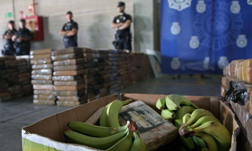 Imagen de una de las 1080 cajas de banano con droga incautadas en España, que fueron enviadas desde Ecuador, el pasado 25 de agosto.