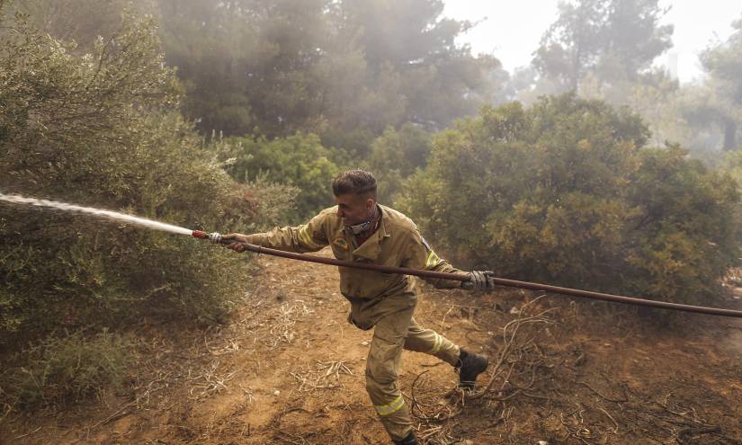 Los bomberos luchan contra el fuego en una importante reserva natural griega