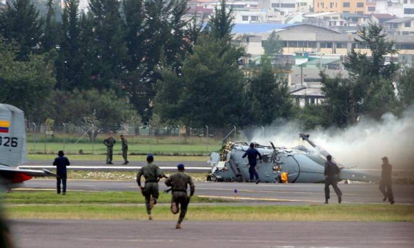 La aeronave tras el accidente en la Base Aérea Mariscal Sucre, norte de Quito.