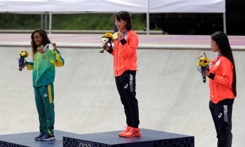Podio de la competición femenina de skate.