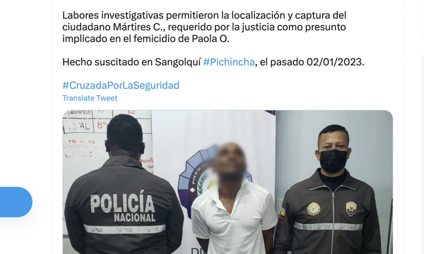 La Policía informa que detuvo a presunto implicado en el femicidio de Paola Ortega.