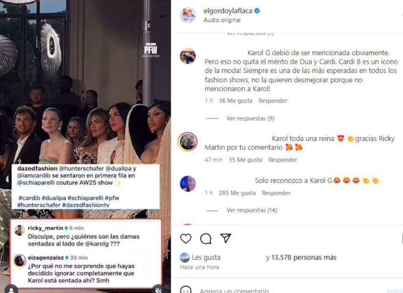 Publicación de Instagram donde se aprecian los comentarios de Martin y González.