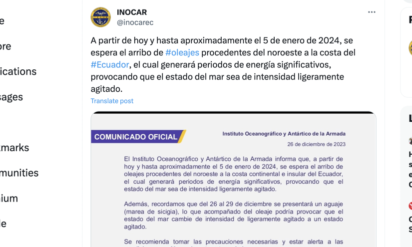 El INOCAR publicó como será el oleaje en las playas ecuatorianas durante el feriado de 2023.